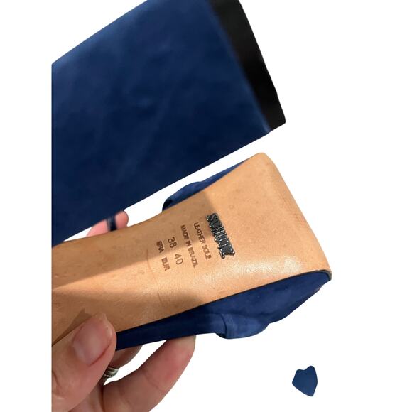 Schutz Amatista Blue Suede Strappy Heels Size 38 US 7 Block Heel Party Shoe - Picture 6 of 7